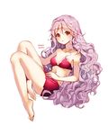  :o absurdres bandeau barefoot bettols bikini breasts cleavage curly_hair dated feet grey_hair highres long_hair looking_at_viewer navel original red_eyes simple_background sketch small_breasts solo swimsuit white_background 