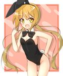  animal_ears bad_id bad_pixiv_id blonde_hair bow bowtie bunny_ears bunnysuit detached_collar fang highres kantai_collection long_hair rateratte satsuki_(kantai_collection) school_uniform solo twintails yellow_eyes 
