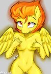  anthro breasts equine female friendship_is_magic fur hair jovalic mammal multicolored_hair my_little_pony nude orange_hair pegasus plain_background pussy red_eyes solo spitfire_(mlp) two_tone_hair wings wonderbolts_(mlp) 
