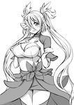  blush breasts bug butterfly butterfly_eyepatch character_request choker cleavage cloud_kingdom dress eyepatch greyscale insect large_breasts long_hair monochrome original pas_(paxiti) pointy_ears solo twintails two_side_up 