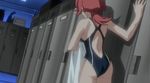  1boy 1girl animated animated_gif aoi_anna ass bare_legs bare_shoulders breasts female legs one-piece_swimsuit shinkon_gattai_godannar!! 