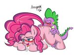  2015 amoniaco butt_bite dragon drooling earth_pony equine female feral friendship_is_magic horse male mammal my_little_pony pinkie_pie_(mlp) pony saliva spike_(mlp) 