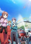  6+girls absurdres biker_clothes bikesuit blue_hair breasts brown_hair classroom_crisis hanaoka_tsubasa highres kaminagaya_aki kanzaki_hiro key_visual kitahara_kojirou labcoat long_hair maioka_sakugo medium_breasts multiple_boys multiple_girls nounen_yuna official_art purple_hair ryouke_makoto school_uniform sera_kaito sera_mizuki_(classroom_crisis) shirasaki_iris short_hair takanashi_kaoruko yamaki_subaru 