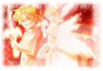  angel_wings artist_request digimon digimon_tamers gradient gradient_background lowres male_focus matsuda_takato navel nude sword wings 