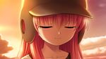  angel_beats! baseball_helmet closed_eyes cloud face game_cg helmet light_smile long_hair na-ga outdoors pink_hair sky solo tears upper_body yui_(angel_beats!) 