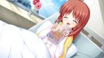  angel_beats! bed flower game_cg long_hair na-ga otonashi_hatsune pajamas red_hair solo sunflower 