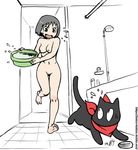  bad_id bad_tumblr_id barefoot black_cat black_hair breasts cat chasing feet fleeing flying_sweatdrops medium_breasts navel nichijou nipples noise_tanker nude pussy running sakamoto_(nichijou) shinonome_nano short_hair soles toes tub uncensored water 