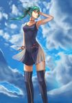  aqua_hair armpits bad_id bad_pixiv_id choker cloud copyright_request day dress eimelle_(nikukyuu) red_eyes solo thighhighs zettai_ryouiki 