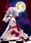  bad_id bad_pixiv_id bat_wings blue_hair checkered full_moon gloves moon pointy_ears remilia_scarlet short_hair solo touhou wings yatosaki_haru 