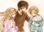  2boys brown_hair c_(rahit) code_geass crying gift lelouch_lamperouge long_hair multiple_boys nunnally_lamperouge purple_eyes rolo_lamperouge siblings 