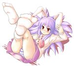  animal_ears bad_id bad_pixiv_id blush bunny_ears dress_shirt feet long_hair necktie panties pov_feet purple_hair red_eyes reisen_udongein_inaba shirt sipu socks soles solo spread_toes striped striped_panties touhou underwear 