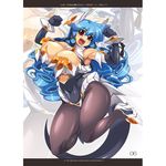  blue_hair breasts curvy demon_girl elbow_gloves gloves horns huge_breasts mel/a melmaid muscle original pantyhose red_eyes solo tail thick_thighs thighs 