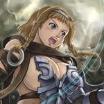 armor bad_id bad_pixiv_id blonde_hair blue_eyes blush braid breasts buckle cleavage hairband hamoto large_breasts leina open_mouth queen's_blade short_hair_with_long_locks side_braid solo twin_braids 