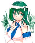  bad_id bad_pixiv_id bare_shoulders green_eyes green_hair hair_ornament kochiya_sanae necktie rondo_bell sketch solo touhou 