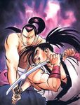  black_hair fighting haohmaru haoumaru katana kibagami_genjuro long_hair male male_focus official_art samurai_shodown samurai_spirits snk sword weapon 