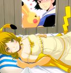  bad_id bad_pixiv_id blonde_hair costume gen_1_pokemon hands hat masao moemon personification pikachu pokemon pokemon_(anime) pokemon_(creature) satoshi_(pokemon) short_hair smile solo yellow_eyes 