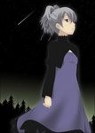  darker_than_black dress grey_hair mizuki_makoto purple_dress purple_eyes solo yin 