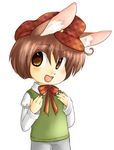  animal_ears bow brown_eyes brown_hair bunny bunny_ears child hat kemonomimi male male_focus original rabbit rabbit_ears shota 