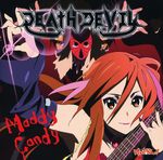  \n/ album_cover brown_eyes brown_hair character_single cover death_devil eyeshadow guitar heavy_metal highlights highres horiguchi_yukiko instrument k-on! lipstick long_hair makeup multicolored_hair nail_polish no_eyewear official_art plectrum purple_nails smile solo yamanaka_sawako 