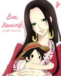  artist_request black_hair boa_hancock character_name copyright_name doll earrings fingernails green_eyes heart jewelry lips long_hair monkey_d_luffy one_piece shoes smile solo 