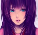  aqua_eyes bad_id bad_pixiv_id bakemonogatari bangs close-up face lips monogatari_(series) nose purple_hair realistic ririneko senjougahara_hitagi solo 