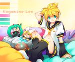  bed blonde_hair blush boy chibi child coconut hatsune_miku headphones kagamine_len kagamine_rin leek necktie plushie shota smile spring_onion stuffed_animal stuffed_toy tie twin_tail twintails vocaloid 