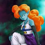  artist_request blue_eyes blue_skin breasts cleavage dragon_ball dragonball_z earrings evanz gradient gradient_background jewelry lips looking_at_viewer necklace pointy_ears zangya 