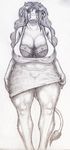  2015 anthro big_breasts bovine bra breasts cattle cleavage clothed clothing dress dukebarbatos ear_piercing female hair horn huge_breasts long_hair looking_at_viewer mammal piercing plain_background sketch solo underwear white_background 