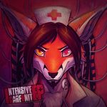  abstract_background album_cover canine chest_tuft clothed clothing cover english_text facial_hair fox fur goatee half-closed_eyes hat inner_ear_fluff looking_at_viewer male mammal nurse nurse_uniform psurg renard smile solo text tuft 