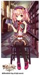  age_of_ishtaria belt book bookshelf character_request coat copyright_name hat highres long_hair mary_janes pink_eyes pink_hair ribbon saeki_touma shoes shorts sitting solo stool thighhighs twintails two_side_up 