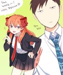  1girl bad_id bad_twitter_id blush cameo creator_connection gekkan_shoujo_nozaki-kun hair_ribbon korean mask mery_(apfl0515) necktie nozaki_umetarou oresama_teacher ribbon sakura_chiyo school_uniform translated 