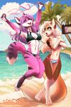  2015 anthro beach bikini canine clothing duo eyes_closed female fox iskra mammal sea seaside selene_(boha) swimsuit thong water 