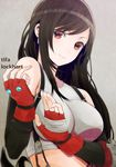  black_hair breasts character_name final_fantasy final_fantasy_vii fingerless_gloves gloves highres kuso_bba large_breasts long_hair looking_at_viewer red_eyes red_gloves solo suspenders tifa_lockhart 