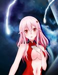  bare_shoulders blush breasts center_opening cleavage guilty_crown hair_ornament hairclip hand_on_own_chest highres hy_(zhyaai) long_hair looking_at_viewer medium_breasts open_mouth pink_hair red_eyes solo twintails yuzuriha_inori 