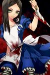  1girl alice:_madness_returns alice_(wonderland) alice_in_wonderland american_mcgee&#039;s_alice american_mcgee's_alice apron black_hair blood dress green_eyes knife simple_background solo 