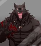  abs anthro biceps canine fur male mammal muscles necktie o-ro red_eyes solo thorn_(wolf7664) tongue wolf 