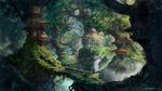  dress fantasy forest hat highres house nature original path road scenery tree treehouse watermill weapon witch witch_hat you_shimizu 