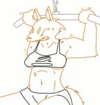  animated blush breasts clothing exercise eyes_closed female gnoll hyena mammal monster monster_girl nipples plain_background solo surprise sweat the_weaver torn_clothing white_background 