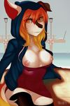  angellove44 beach breasts clothing dress female hair hoodie nipples orange_eyes orange_hair outside public seaside solo 