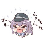  akatsuki_(kantai_collection) alternate_costume anchor_symbol baby black_hair closed_eyes commentary_request crying diaper flat_cap flying_teardrops hat kantai_collection kotanu_(kotanukiya) long_hair open_mouth simple_background solo tears wavy_mouth white_background younger 