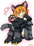  animal_costume animal_ears blush cat_costume cat_ears cat_tail eromame fang gloves hoshizora_rin knees_to_chest love_live! love_live!_school_idol_project orange_hair paw_gloves paw_shoes paws shoes short_hair solo tail yellow_eyes 