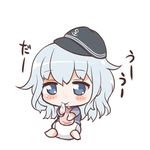  alternate_costume anchor_symbol baby barefoot bib commentary_request diaper drooling flat_cap full_body hat hibiki_(kantai_collection) kantai_collection kotanu_(kotanukiya) long_hair saliva short_sleeves silver_hair simple_background smile solo white_background younger 