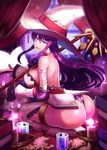  :p ass bad_id bad_pixiv_id bare_shoulders book breasts candle doku-chan_(dokkudokudoku) hat highres huge_breasts looking_at_viewer original purple_hair seiza sideboob sitting solo staff thighs tongue tongue_out witch_hat 