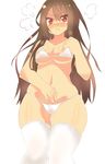 1girl angry blush breasts brown_hair cameltoe cleavage curvy erect_nipples long_hair looking_at_viewer noyori_risa owafu pout red_eyes saki simple_background solo tears thick_thighs thighhighs wide_hips 