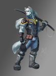  anthro biceps canine clothing fur gloves male mammal melee_weapon muscles police red_eyes solo sword uniform weapon 阿狼 