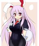  animal_ears black_legwear bunny_ears bunny_girl bunnysuit long_hair open_mouth pantyhose pink_hair red_eyes reisen_udongein_inaba solo sprout_(33510539) touhou tray 