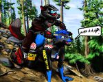  bike canine couple dirt dog dont female forest halon humor hunting jackal love male male/female mammal mate mates mohawk motorcycle piercing please riding sammichez silly style thehuntingwolf tree wolf wounded 