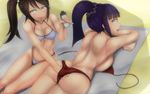  :o absurdres ass bare_shoulders beach_volleyball bikini breast_press breasts hand_under_clothes highres huge_breasts hyuuga_hanabi hyuuga_hinata looking_back lying multiple_girls naruto naruto_(series) oil on_stomach purple_hair red_bikini sakuama siblings sideboob silver_eyes sisters swimsuit 