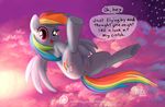  1trick 2015 anus blue_fur clitoris cloud cutie_mark english_text equine female friendship_is_magic fur hair horse looking_at_viewer mammal multicolored_hair my_little_pony open_mouth outside pony pussy rainbow_dash_(mlp) rainbow_hair smile solo star text tongue wings 