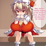  1girl alternate_breast_size blonde_hair breasts flandre_scarlet gigantic_breasts kedamono_kangoku-tou looking_at_viewer red_eyes touhou translated 